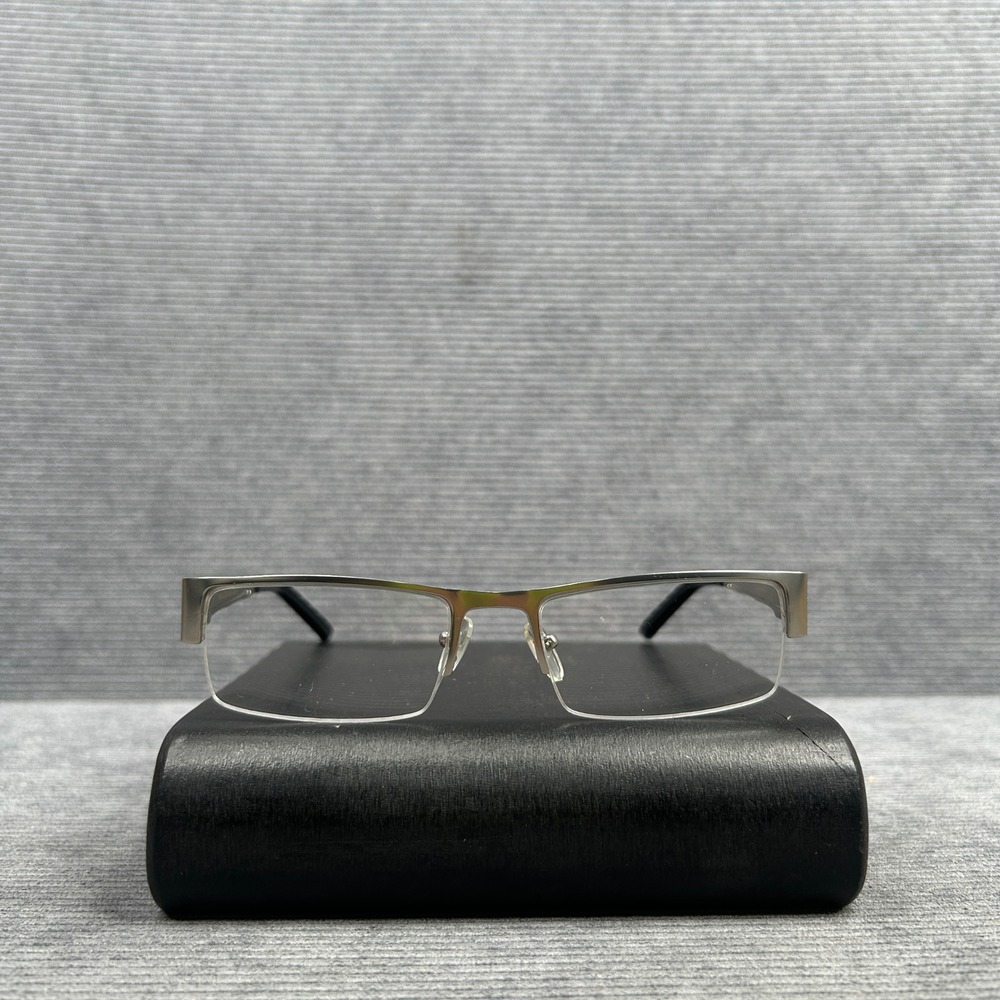 Gunmetal Silver Semi Rimless Rectangular y2k Eyeglasses Mod CLR-1230 54-13-135